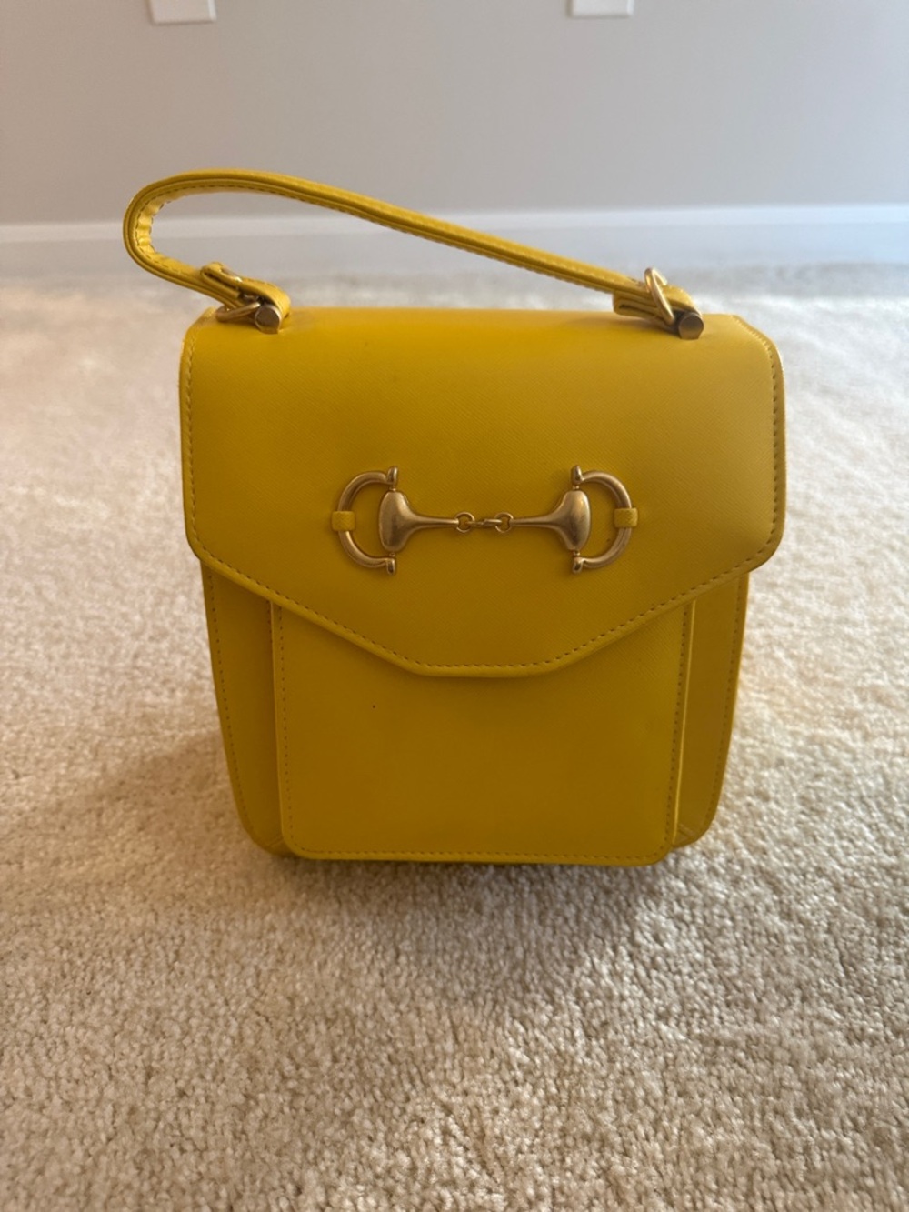 VINTAGE Yellow Top-Handle Women's Shoulder Bag with Metal Bit Accent